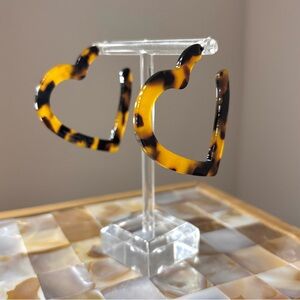 Tortoiseshell Heart Hoop Earrings